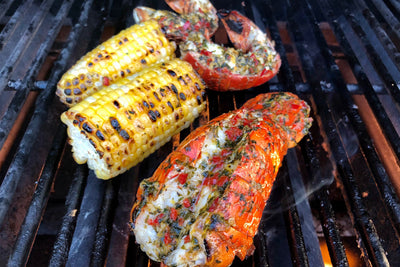 Grilled South African Lobster Tails with Garlic, Cilantro & Jalapeno Butter
