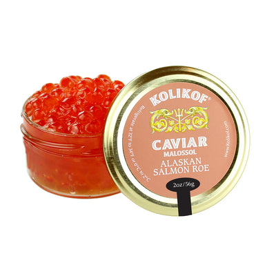 Glass jar of salmon ikura (red caviar) at Kolikof.com