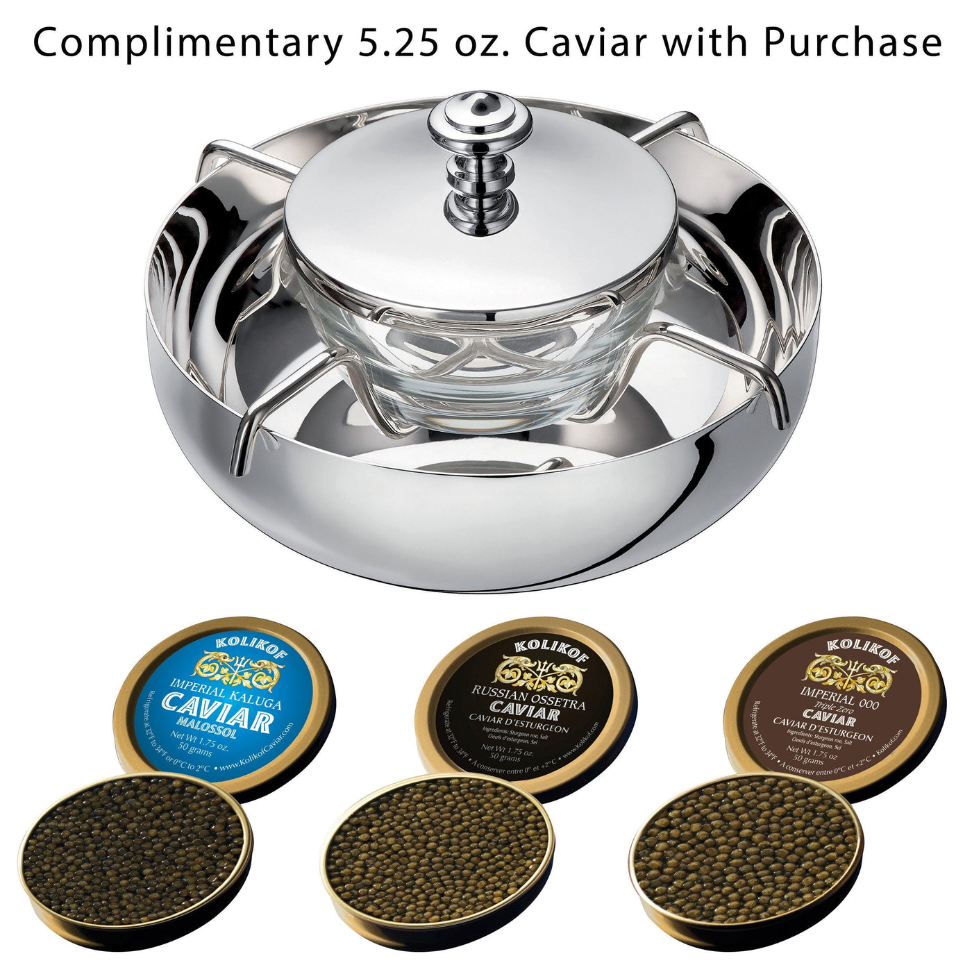 Christofle Caviar Serving Set with Osetra and Kaluga Kolikof Caviar